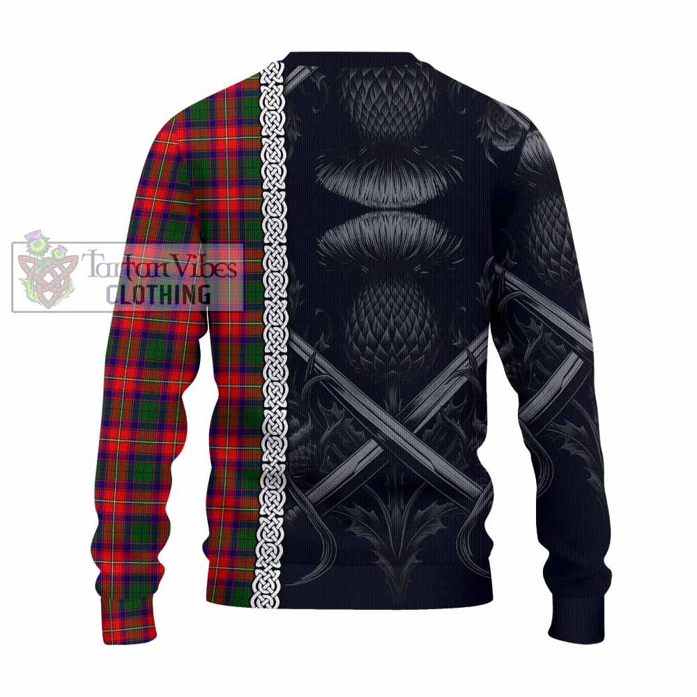 Tartan Vibes Clothing Charteris Tartan Knitted Sweater with Family Crest Cross Sword Thistle Celtic Vibes