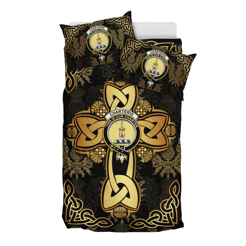 Charteris Clan Bedding Sets Gold Thistle Celtic Style - Tartanvibesclothing