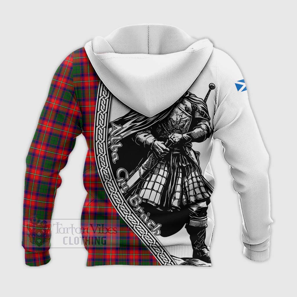 Tartan Vibes Clothing Charteris Tartan Clan Crest Knitted Hoodie with Highlander Warrior Celtic Style