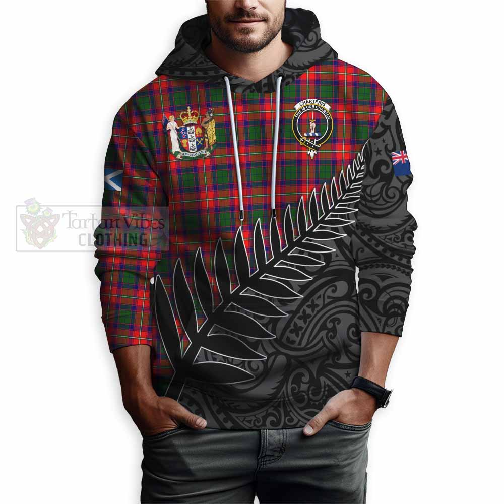 Tartan Vibes Clothing Charteris Crest Tartan Hoodie with New Zealand Silver Fern Half Style