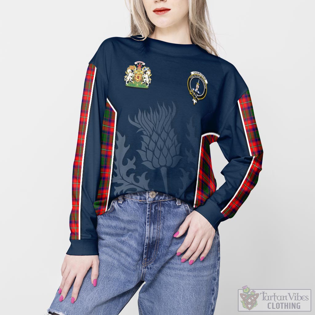 Tartan Vibes Clothing Charteris Tartan Sweatshirt with Family Crest and Scottish Thistle Vibes Sport Style