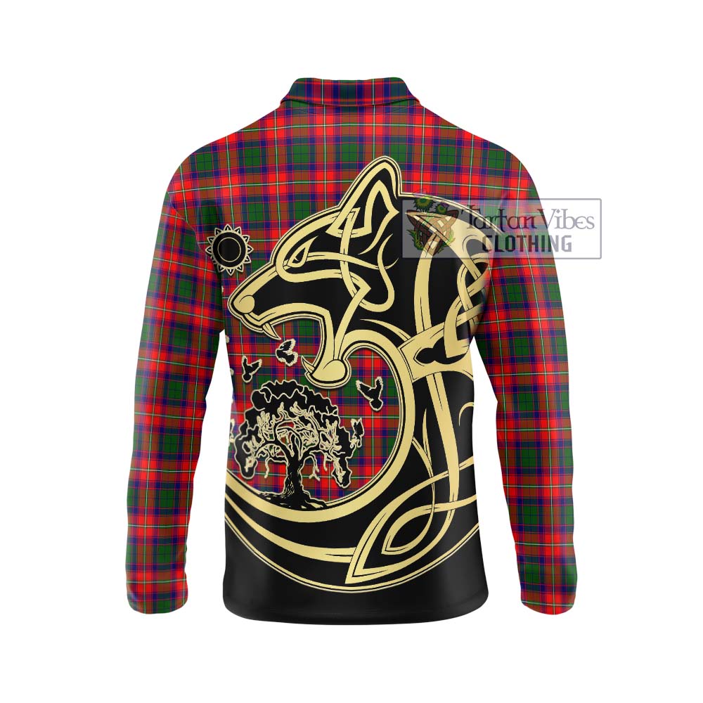 Tartan Vibes Clothing Charteris Tartan Long Sleeve Polo Shirt with Family Crest Celtic Wolf Style