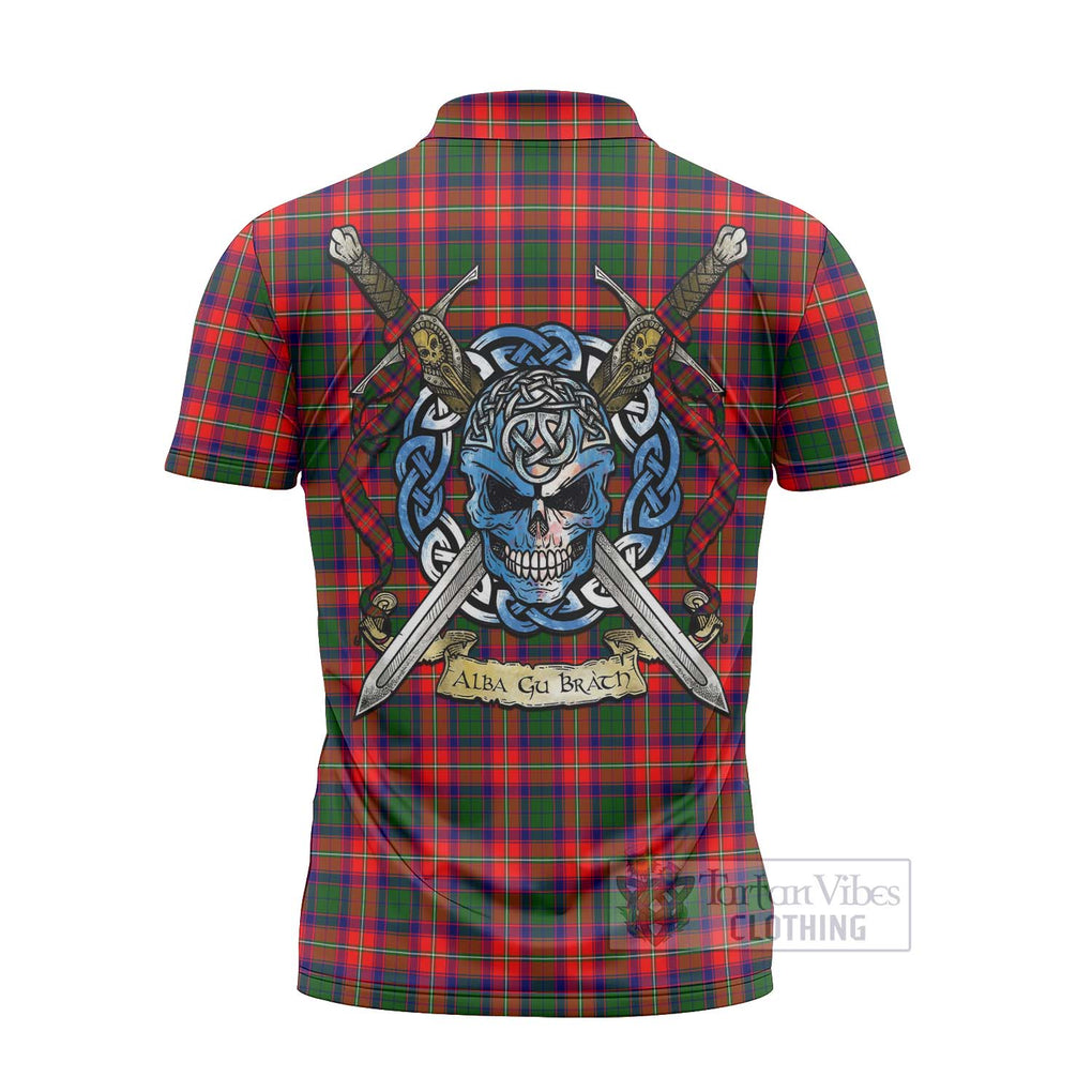 Tartan Vibes Clothing Charteris Tartan Zipper Polo Shirt with Family Crest Celtic Skull Style