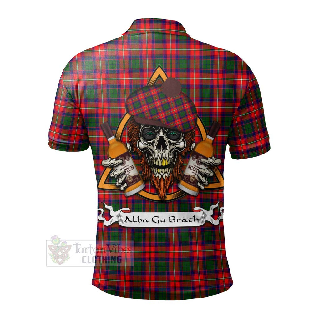 Tartan Vibes Clothing Charteris Tartan Polo Shirt with Family Crest and Bearded Skull Holding Bottles of Whiskey