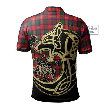 Charteris Tartan Polo Shirt with Family Crest Celtic Wolf Style