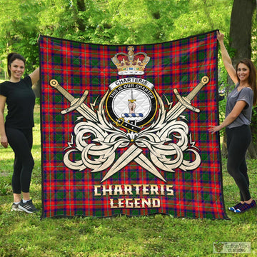 Charteris Tartan Quilt with Clan Crest and the Golden Sword of Courageous Legacy