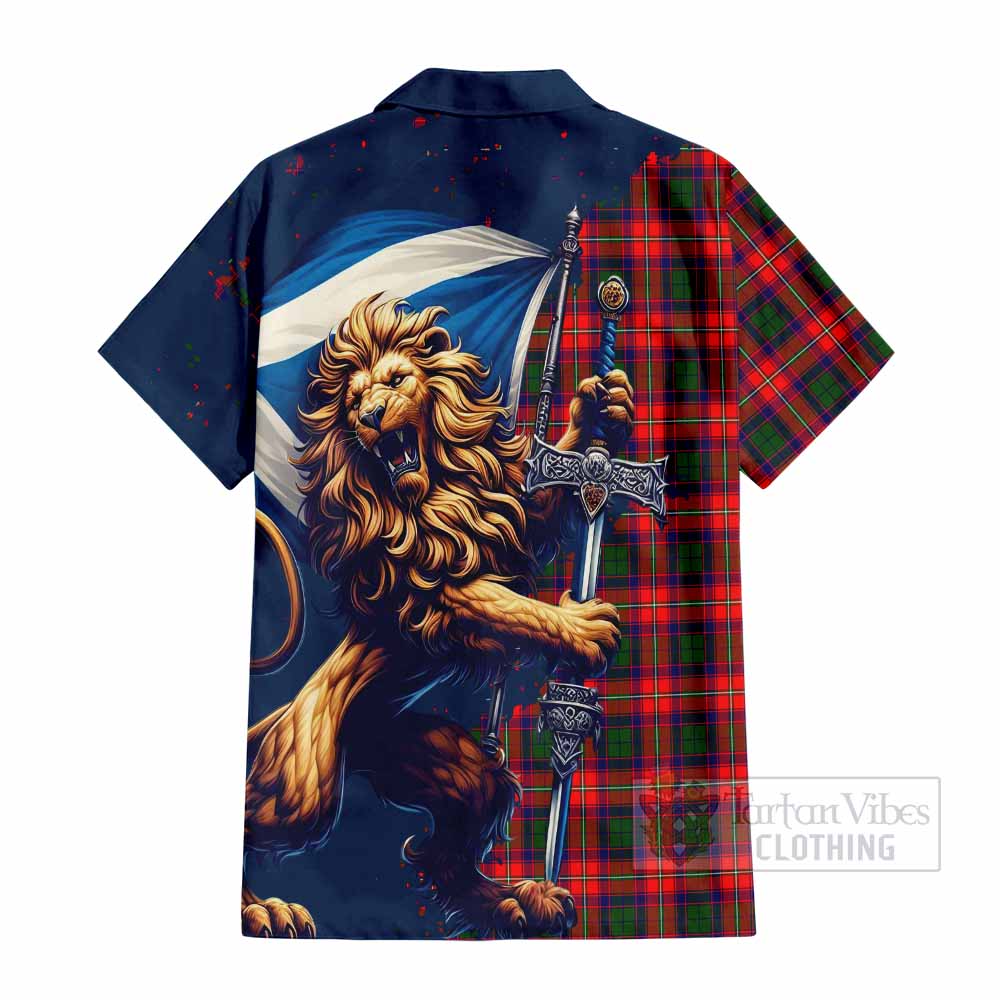 Tartan Vibes Clothing Charteris Tartan Family Crest Short Sleeve Button Shirt with Scottish Majestic Lion