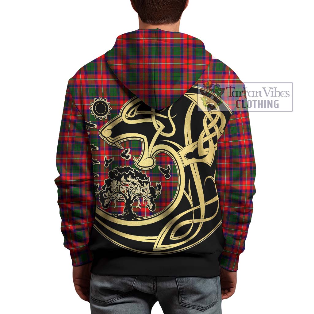 Tartan Vibes Clothing Charteris Tartan Hoodie with Family Crest Celtic Wolf Style