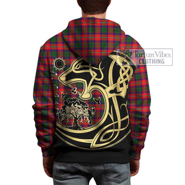 Charteris Tartan Hoodie with Family Crest Celtic Wolf Style