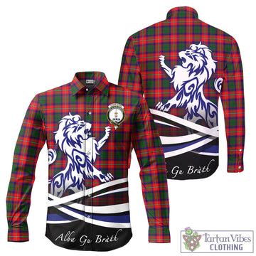 Charteris Tartan Long Sleeve Button Up Shirt with Alba Gu Brath Regal Lion Emblem