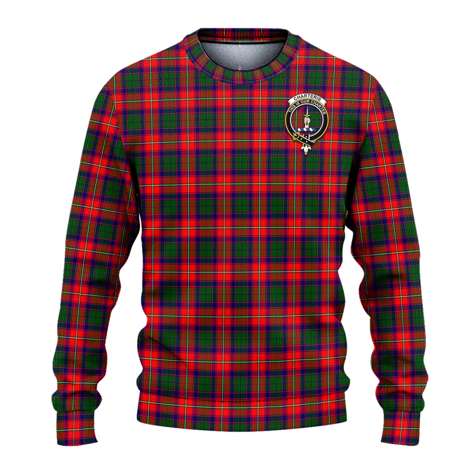 Charteris Tartan Knitted Sweater with Family Crest - Tartanvibesclothing
