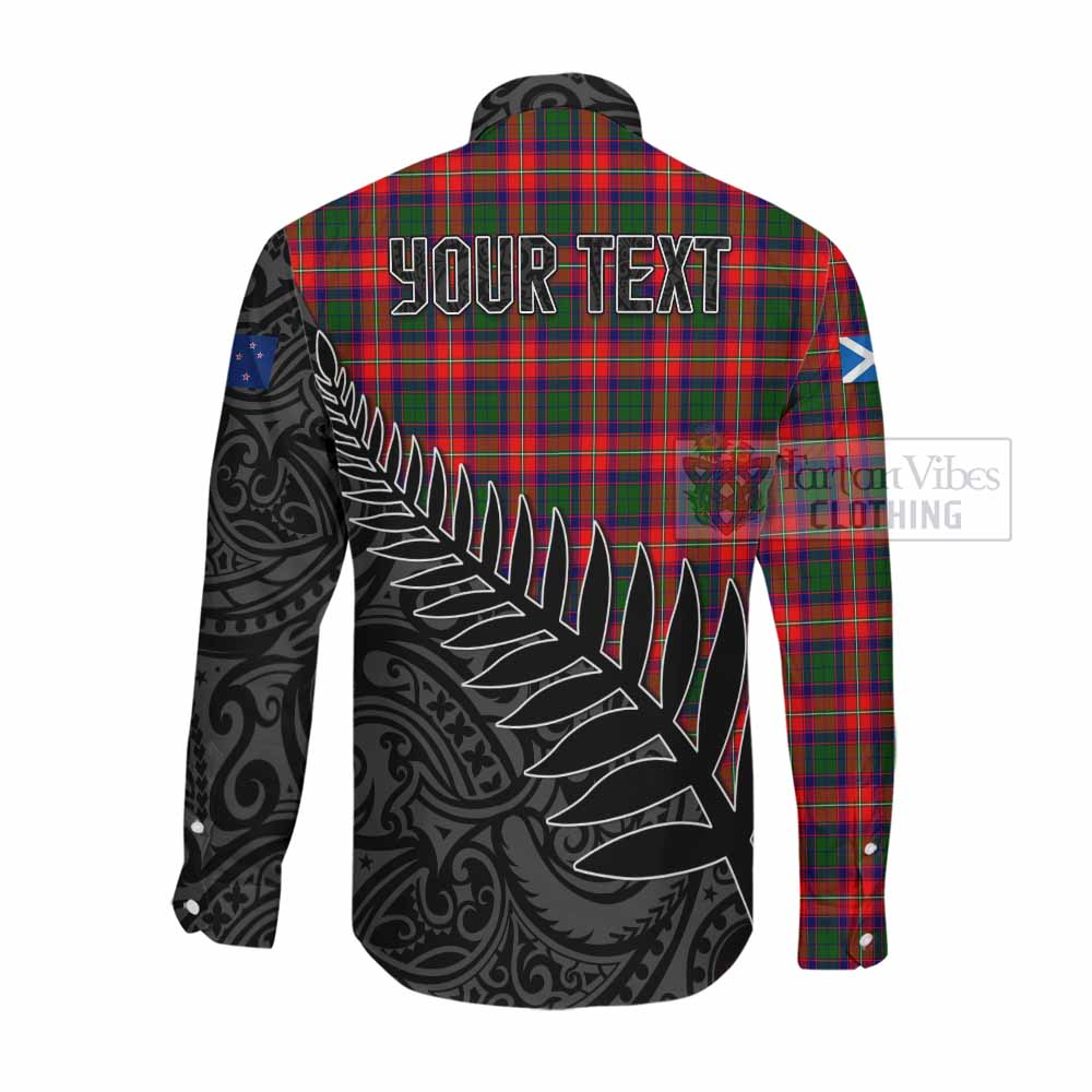 Tartan Vibes Clothing Charteris Crest Tartan Long Sleeve Button Shirt with New Zealand Silver Fern Half Style