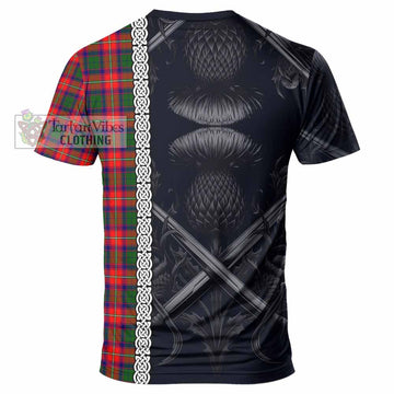 Charteris Tartan T-Shirt with Family Crest Cross Sword Thistle Celtic Vibes