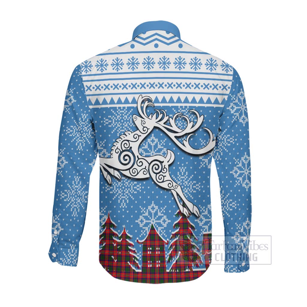 Tartan Vibes Clothing Charteris Clan Christmas Long Sleeve Button Shirt Celtic Reindeer Style