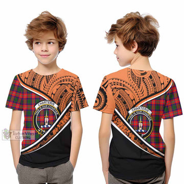 Charteris Crest Tartan Kid T-Shirt with Polynesian Vibes Style - Orange Version