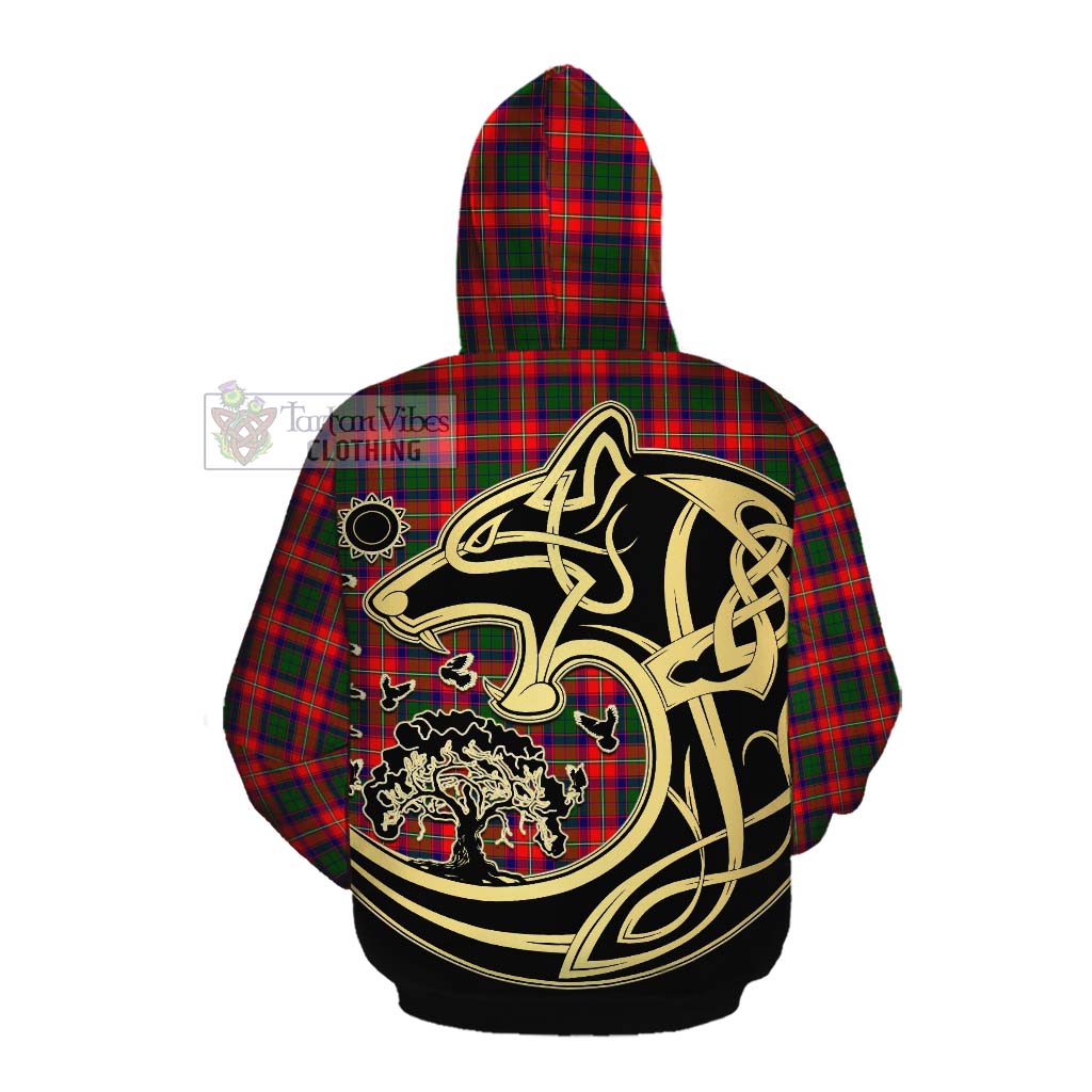 Tartan Vibes Clothing Charteris Tartan Cotton Hoodie with Family Crest Celtic Wolf Style