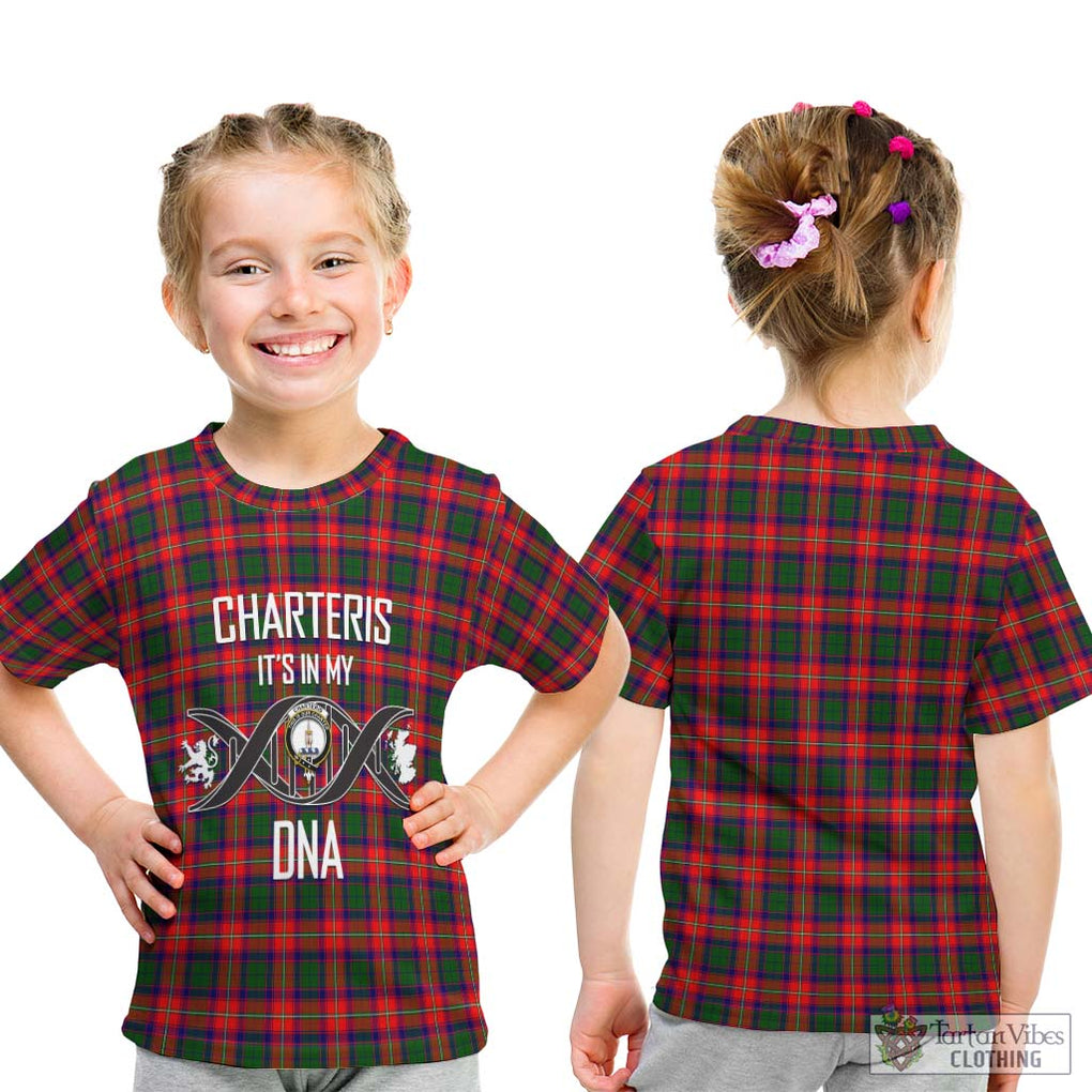 Charteris Tartan Kid T-Shirt with Family Crest DNA In Me Style - Tartanvibesclothing Shop