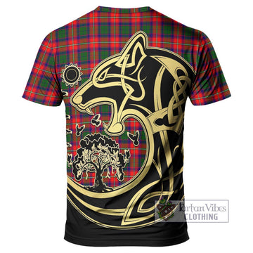 Charteris Tartan T-Shirt with Family Crest Celtic Wolf Style