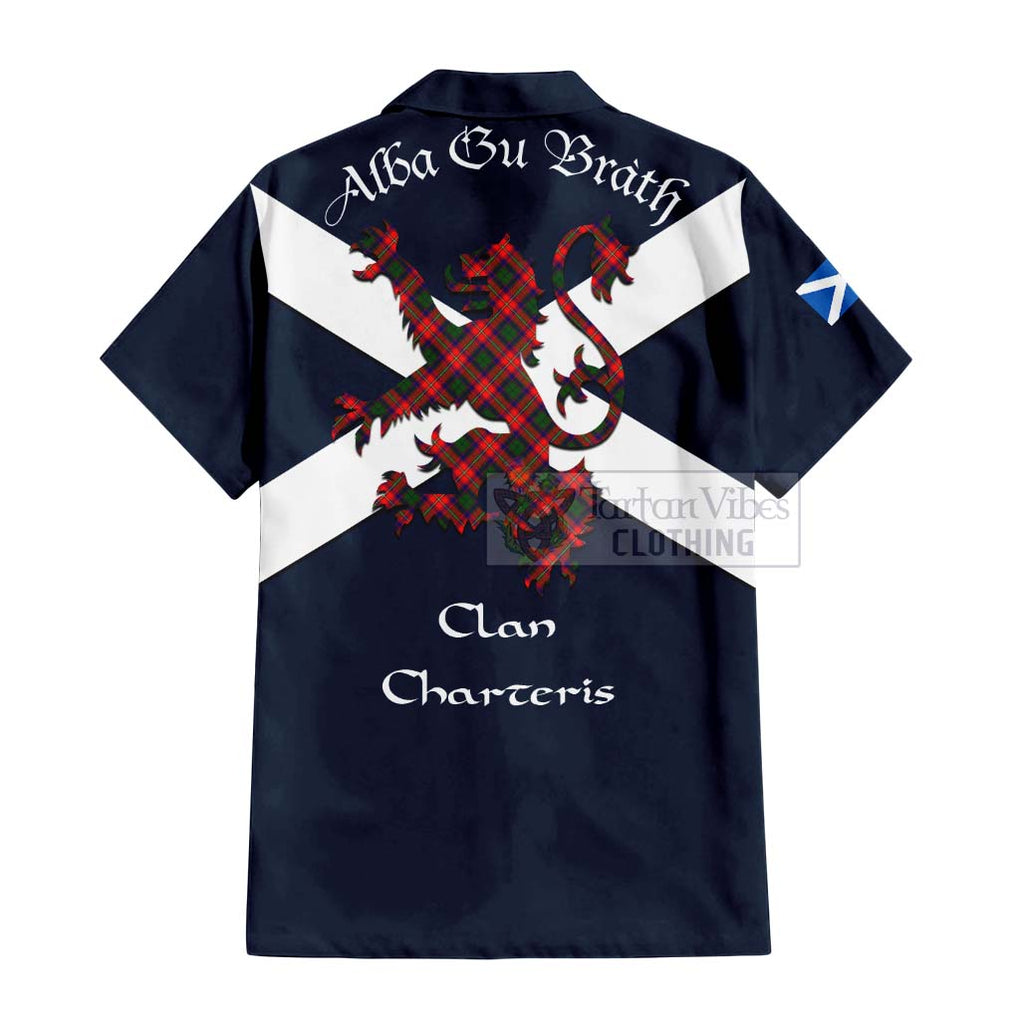 Tartan Vibes Clothing Charteris Tartan Lion Rampant Short Sleeve Button Shirt – Proudly Display Your Heritage with Alba Gu Brath and Clan Name