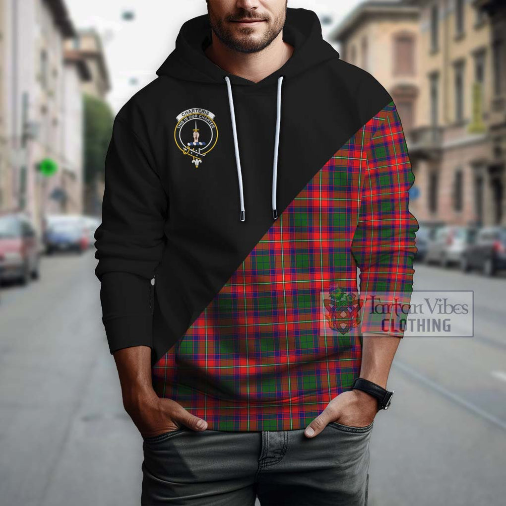 Charteris Tartan Hoodie with Family Crest and Military Logo Style - Tartanvibesclothing Shop