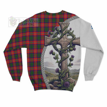 Charteris Tartan Sweatshirt with Family Crest and St. Andrew's Cross Accented by Thistle Vines