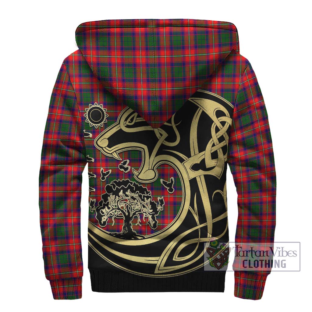 Tartan Vibes Clothing Charteris Tartan Sherpa Hoodie with Family Crest Celtic Wolf Style