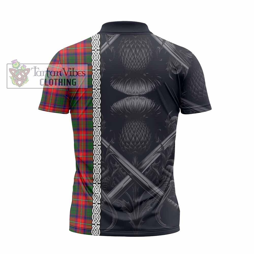 Tartan Vibes Clothing Charteris Tartan Zipper Polo Shirt with Family Crest Cross Sword Thistle Celtic Vibes