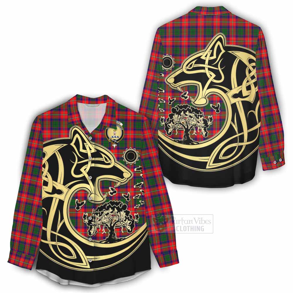 Tartan Vibes Clothing Charteris Tartan Women's Casual Shirt with Family Crest Celtic Wolf Style