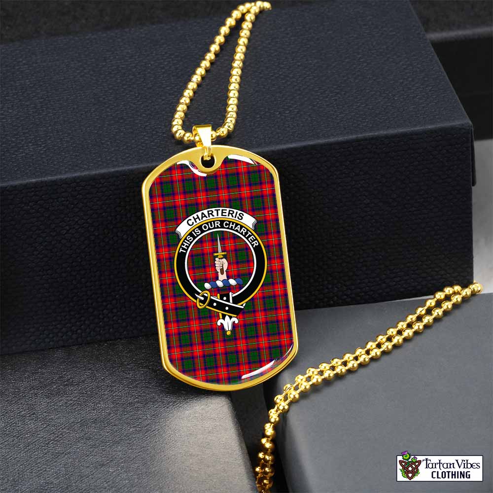 Tartan Vibes Clothing Charteris Tartan Dog Tag Necklace with Family Crest