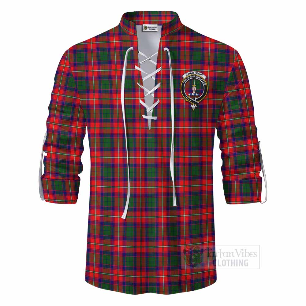 Tartan Vibes Clothing Charteris Tartan Ghillie Kilt Shirt with Family Crest DNA In Me Style