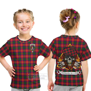 Charteris Tartan Kid T-Shirt with Family Crest and Bearded Skull Holding Bottles of Whiskey