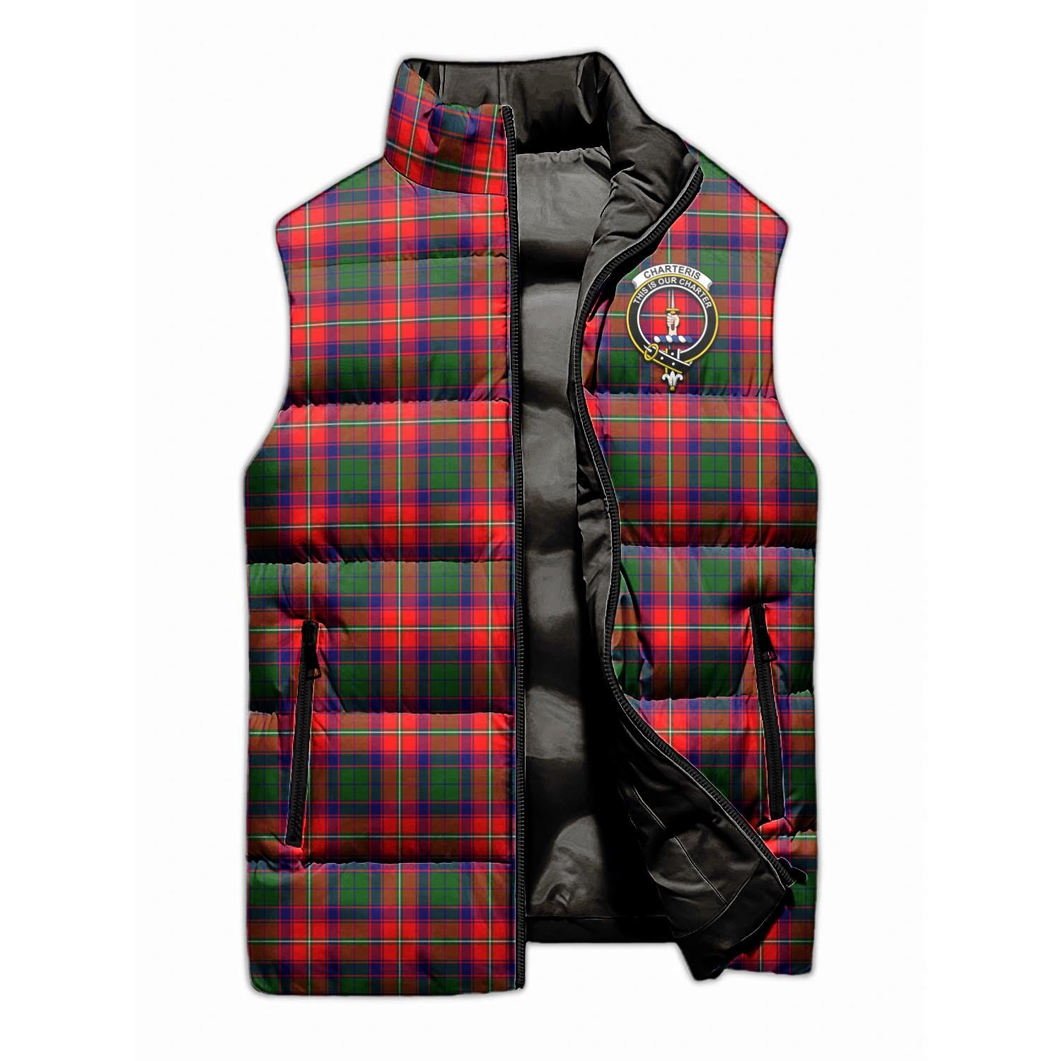 Charteris Tartan Sleeveless Puffer Jacket with Family Crest - Tartanvibesclothing