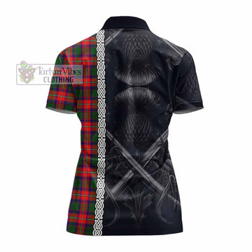 Charteris Tartan Women's Polo Shirt with Family Crest Cross Sword Thistle Celtic Vibes