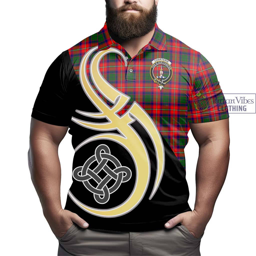 Charteris Tartan Polo Shirt with Family Crest and Celtic Symbol Style - Tartan Vibes Clothing