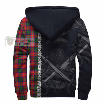 Charteris Tartan Sherpa Hoodie with Family Crest Cross Sword Thistle Celtic Vibes