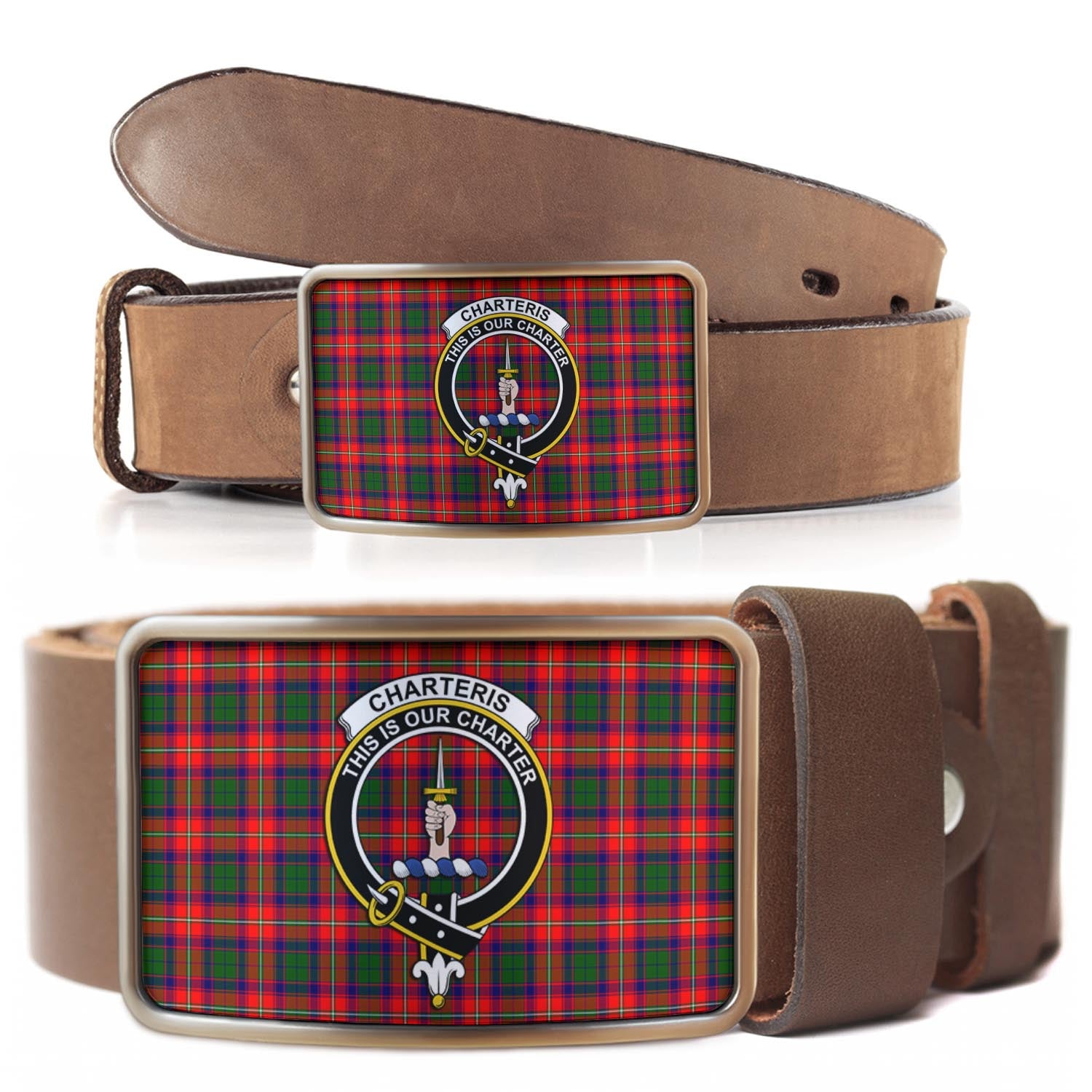 Charteris Tartan Belt Buckles with Family Crest - Tartanvibesclothing