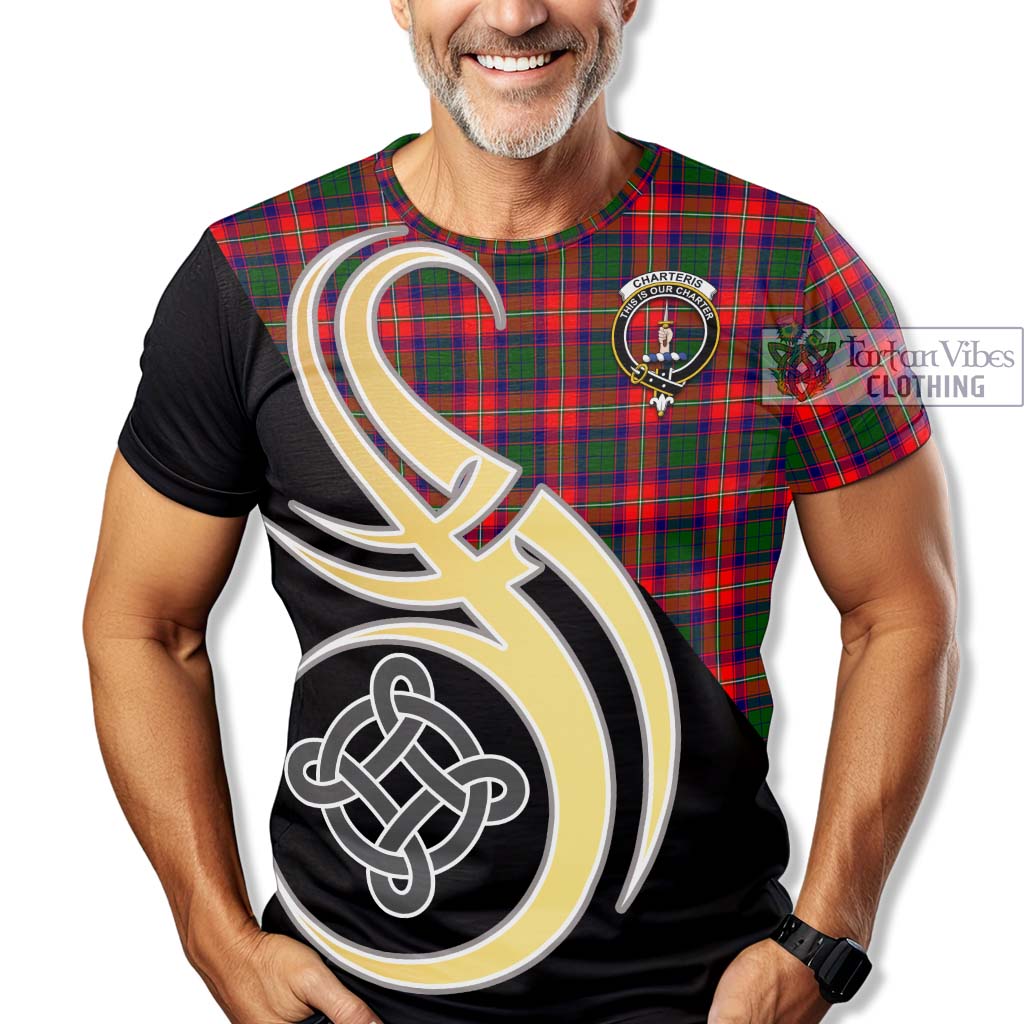 Tartan Vibes Clothing Charteris Tartan T-Shirt with Family Crest and Celtic Symbol Style