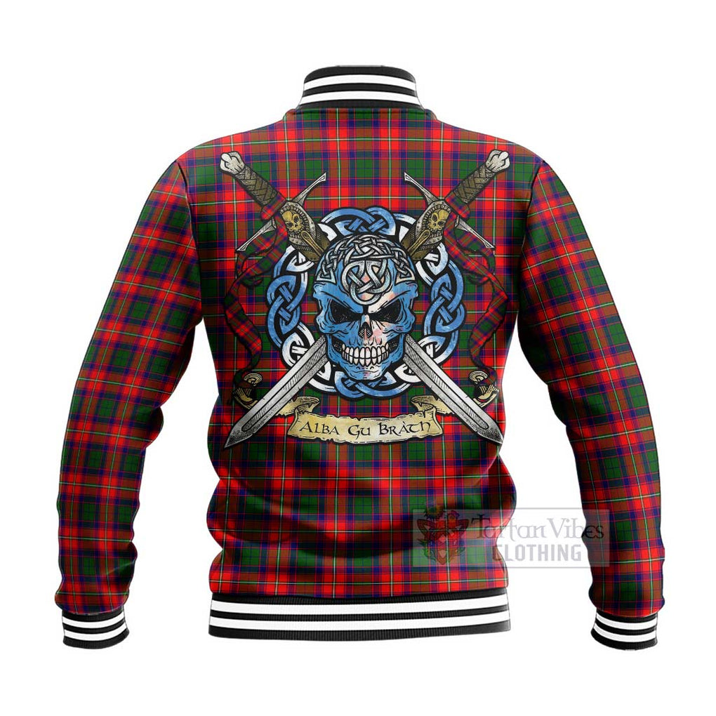 Tartan Vibes Clothing Charteris Tartan Baseball Jacket with Family Crest Celtic Skull Style