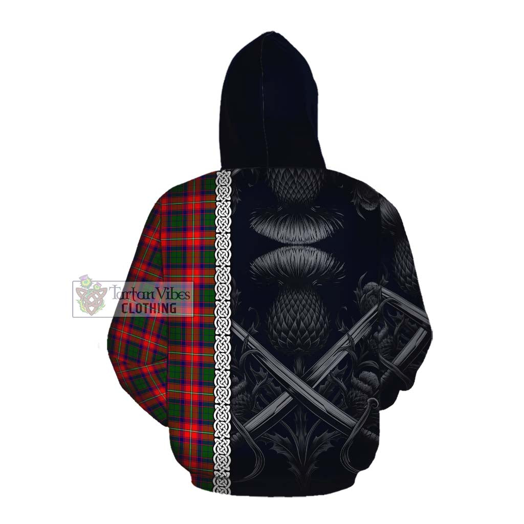 Tartan Vibes Clothing Charteris Tartan Cotton Hoodie with Family Crest Cross Sword Thistle Celtic Vibes