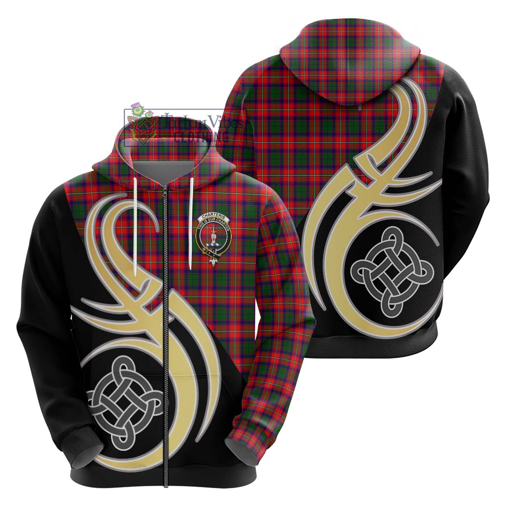 Charteris Tartan Hoodie with Family Crest and Celtic Symbol Style - Tartan Vibes Clothing