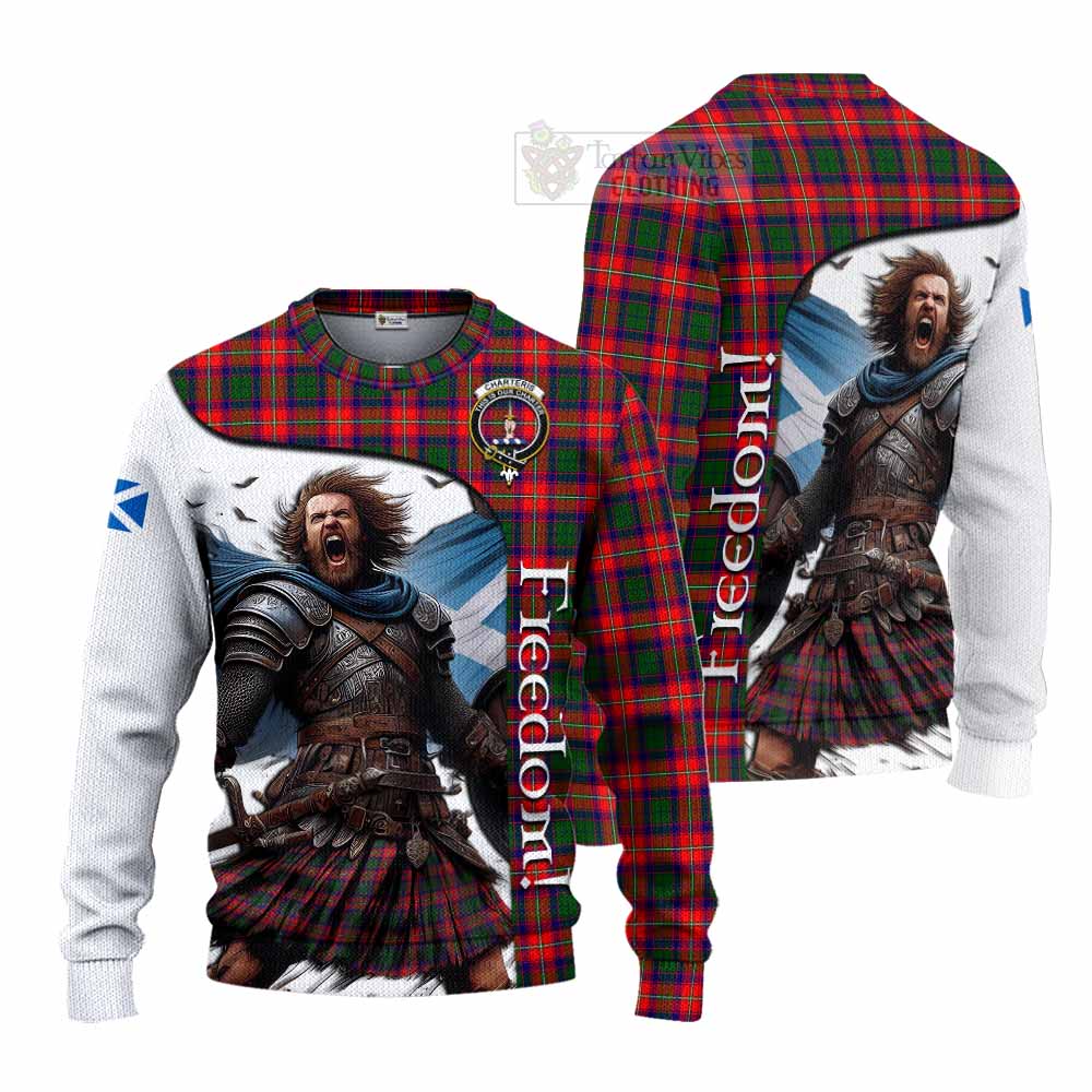 Tartan Vibes Clothing Charteris Crest Tartan Knitted Sweater Inspired by the Freedom of Scottish Warrior