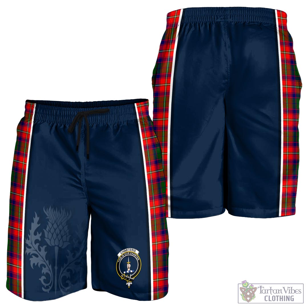 Tartan Vibes Clothing Charteris Tartan Men's Shorts with Family Crest and Scottish Thistle Vibes Sport Style