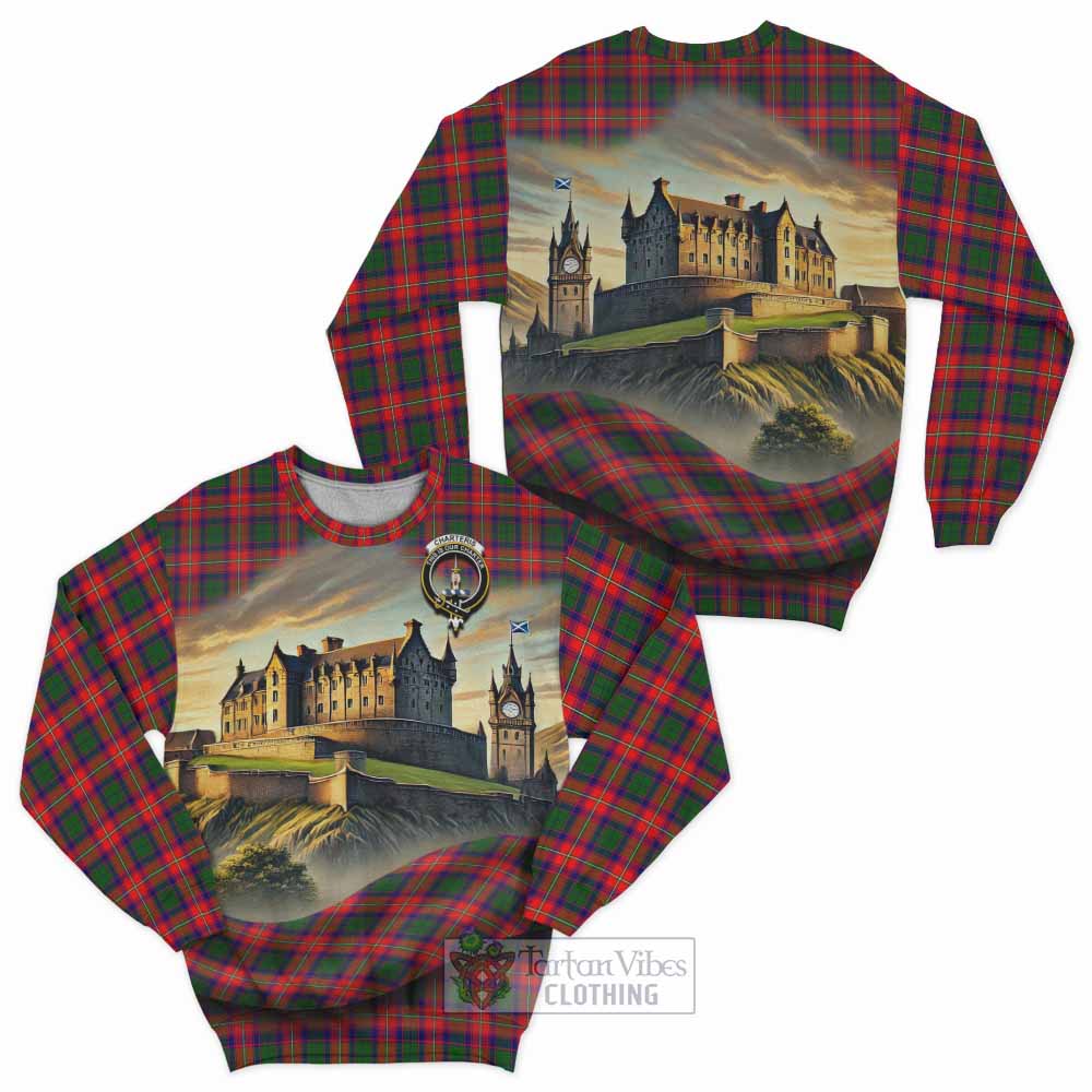 Charteris Tartan Family Crest Sweatshirt with Scottish Ancient Castle Style - Tartan Vibes Clothing