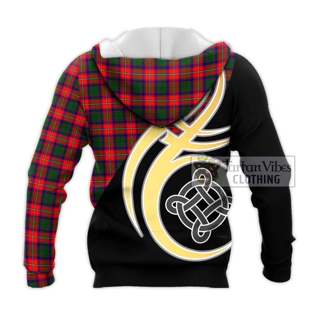 Tartan Vibes Clothing Charteris Tartan Knitted Hoodie with Family Crest and Celtic Symbol Style