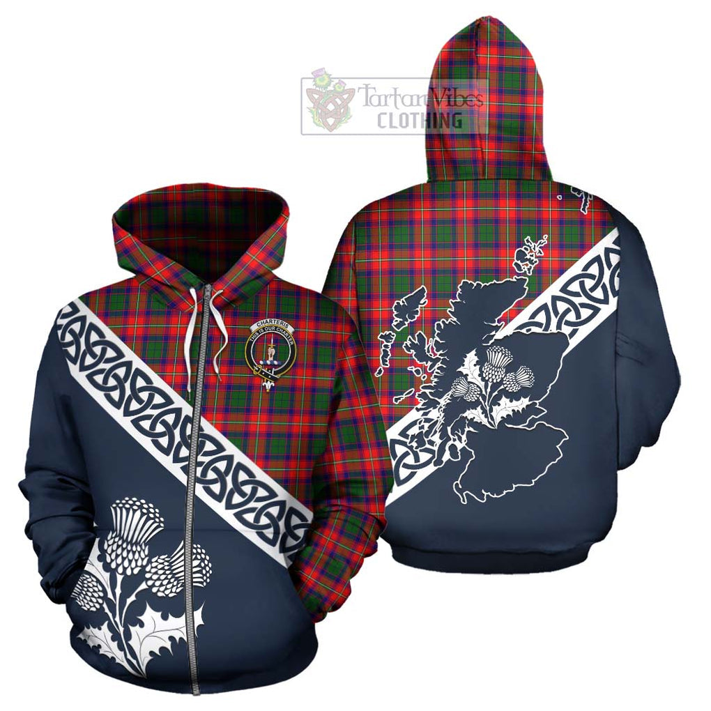 Tartan Vibes Clothing Charteris Tartan Hoodie Featuring Thistle and Scotland Map