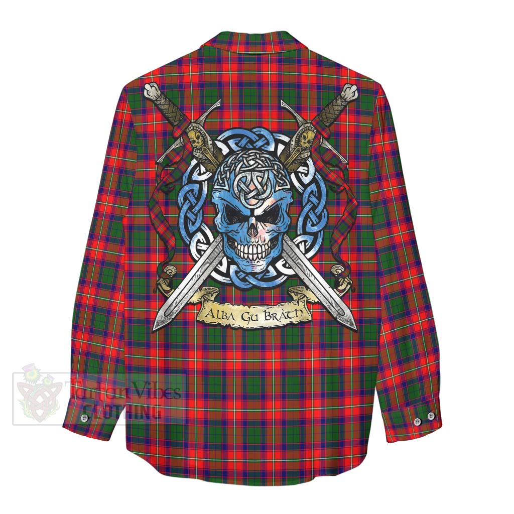 Tartan Vibes Clothing Charteris Tartan Women's Casual Shirt with Family Crest Celtic Skull Style