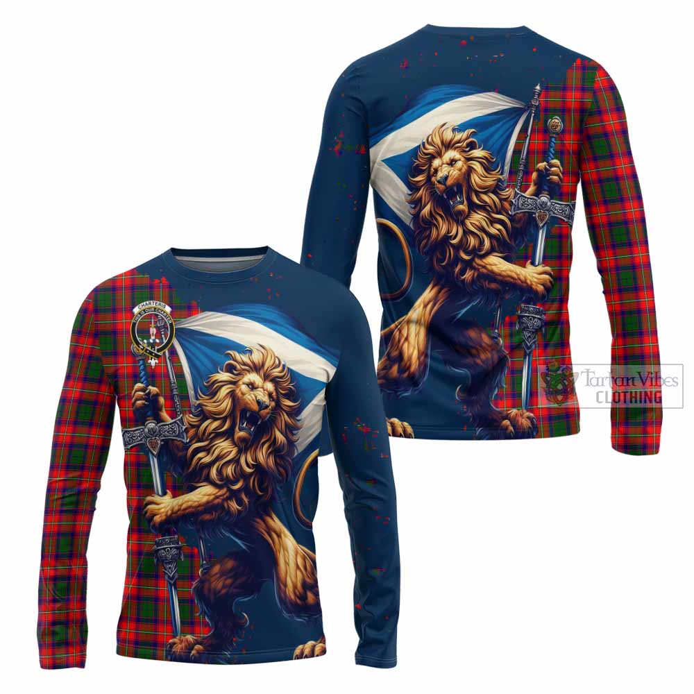 Tartan Vibes Clothing Charteris Tartan Family Crest Long Sleeve T-Shirt with Scottish Majestic Lion