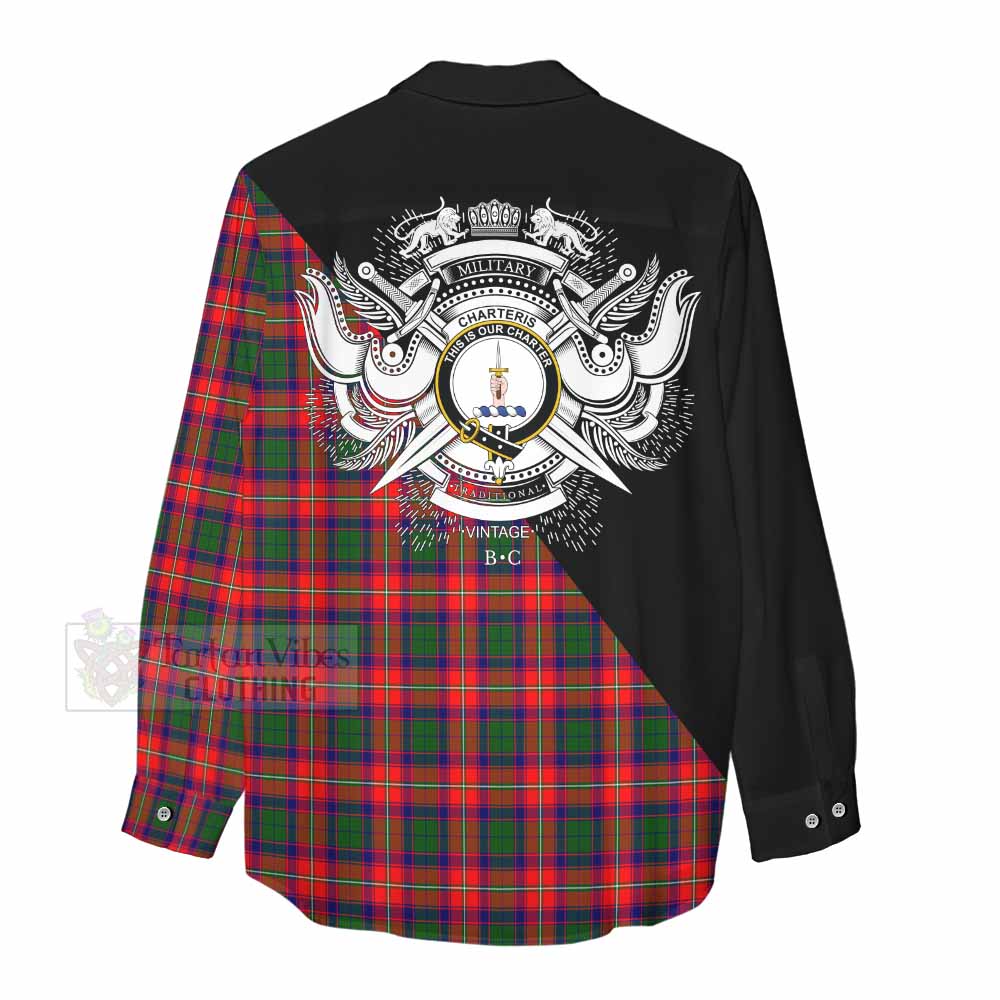 Tartan Vibes Clothing Charteris Tartan Women's Casual Shirt with Family Crest and Military Logo Style