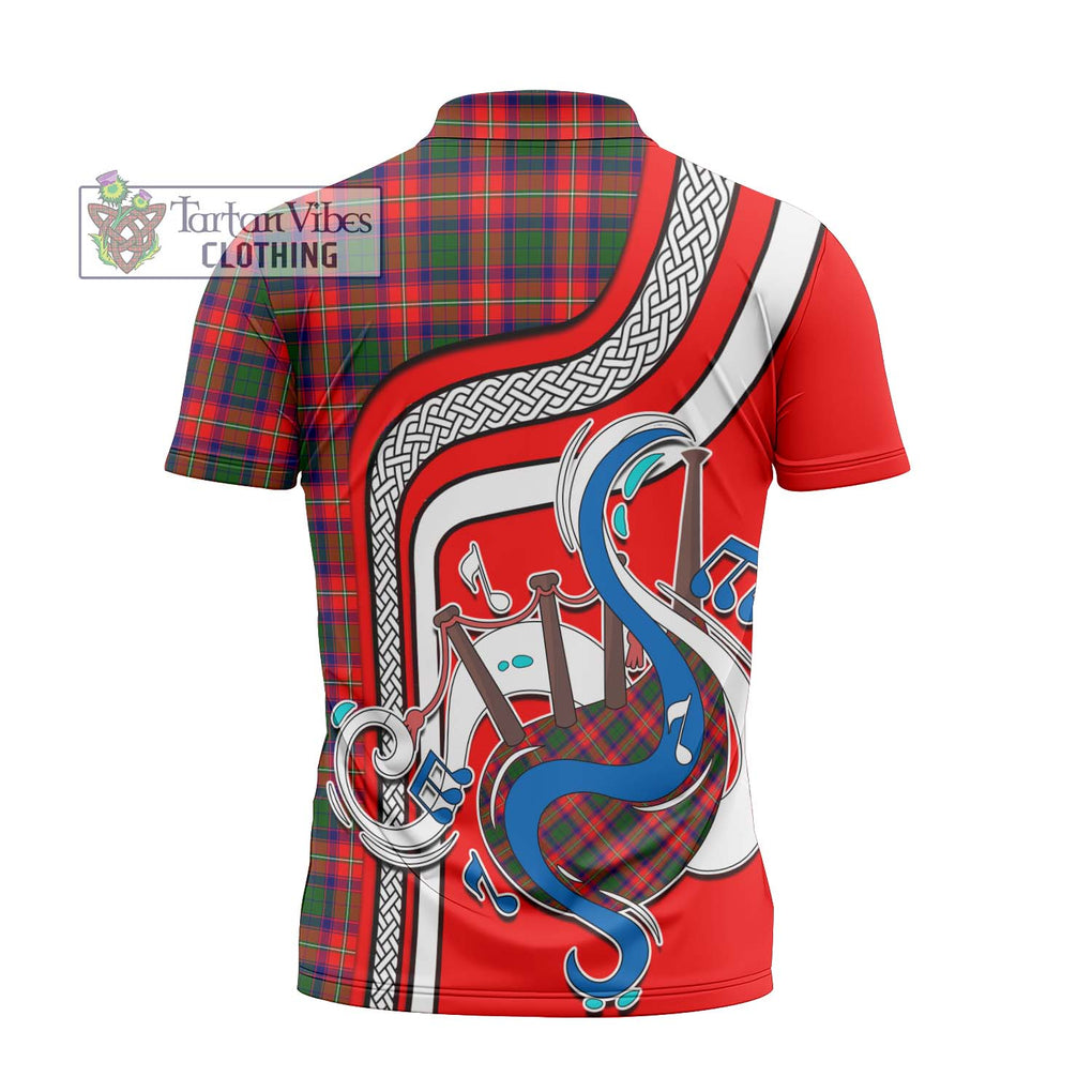 Charteris Tartan Zipper Polo Shirt with Epic Bagpipe Style - Tartanvibesclothing Shop