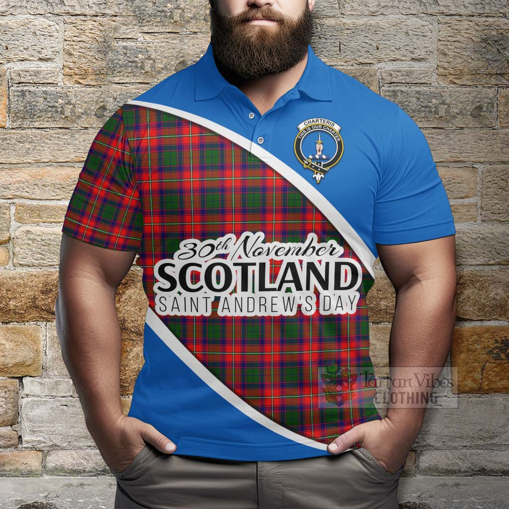 Tartan Vibes Clothing Charteris Family Crest Tartan Polo Shirt Celebrate Saint Andrew's Day in Style